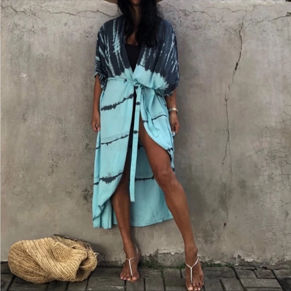 Tops - NEW! Boho Tie Dye Swim Coverup Kimono Duster Robe